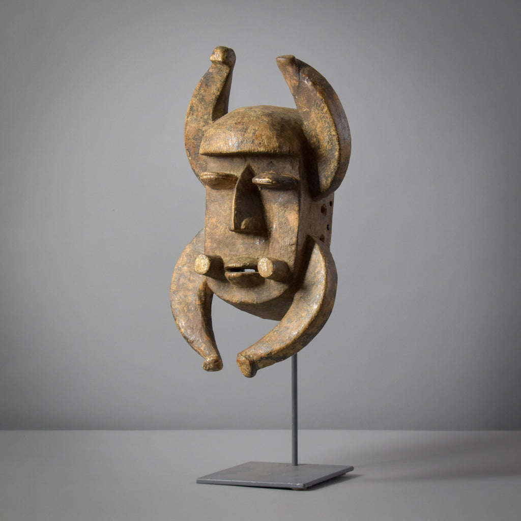 Grebo Mask with Horns on Custom Stand Côte d'Ivoire