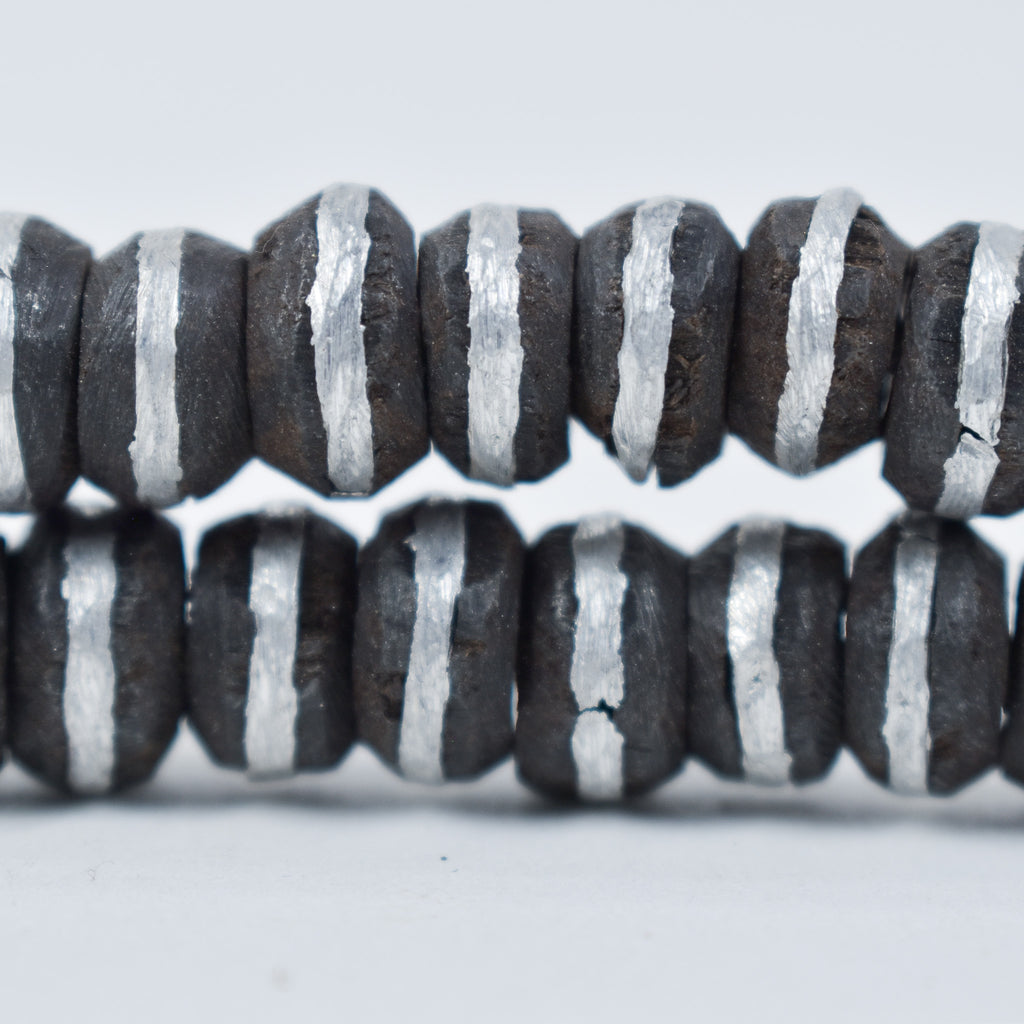 Ebony Wood Trade Beads with Inlaid Silver Stripe Mali 32 Inch