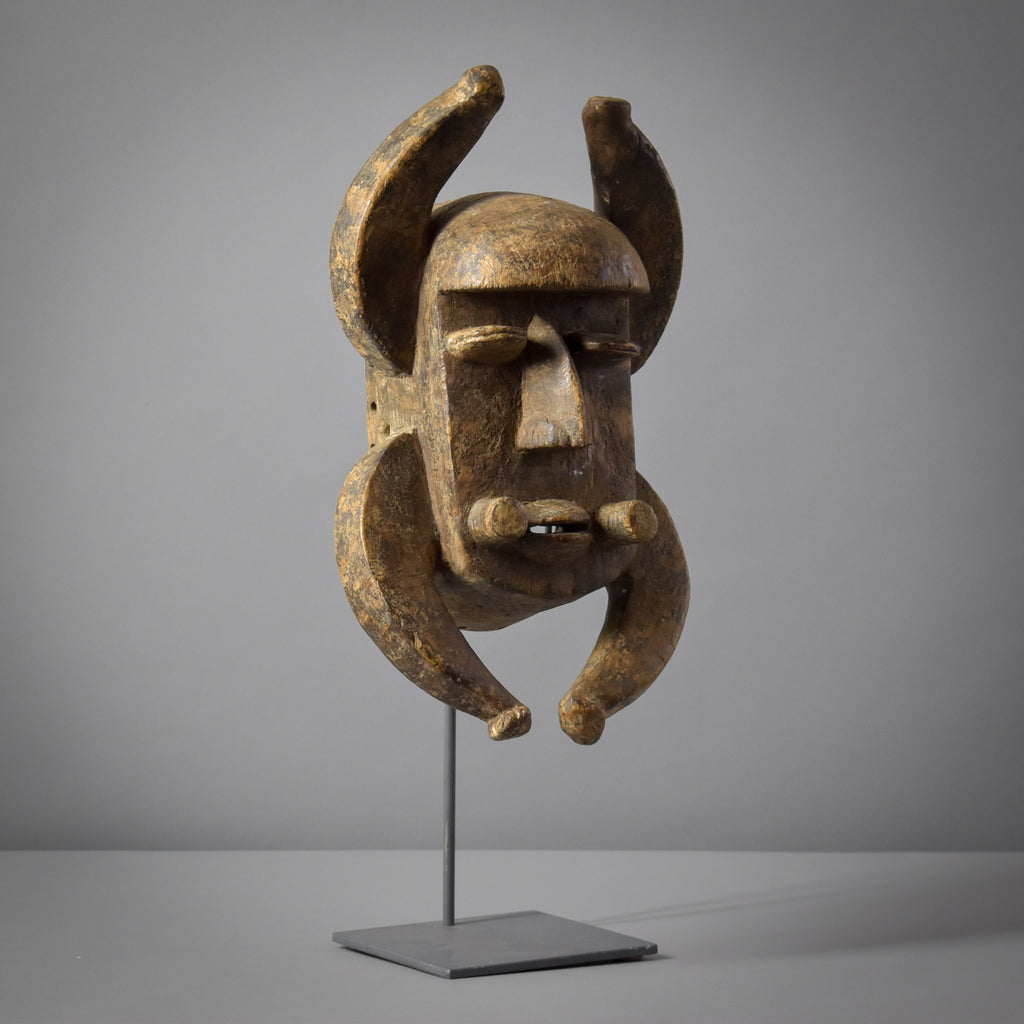 Grebo Mask with Horns on Custom Stand Côte d'Ivoire