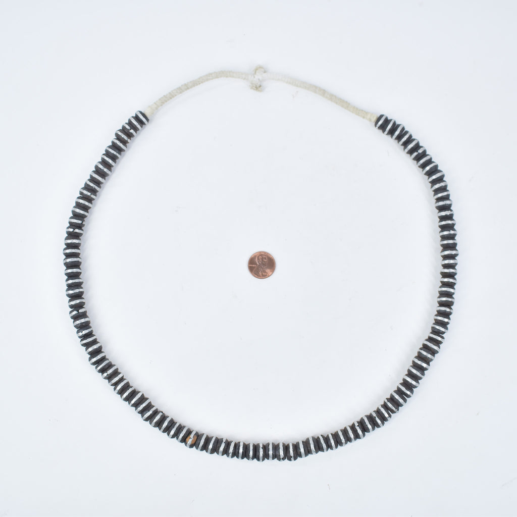 Ebony Wood Trade Beads with Inlaid Silver Stripe Mali 32 Inch