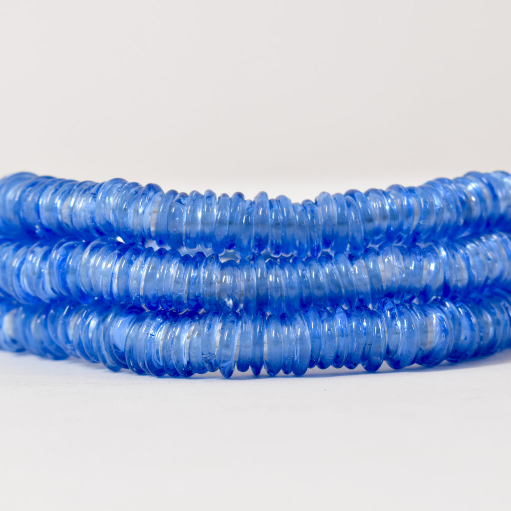 Italian Glass Rings Blue Translucent Trade Beads 45 Inch