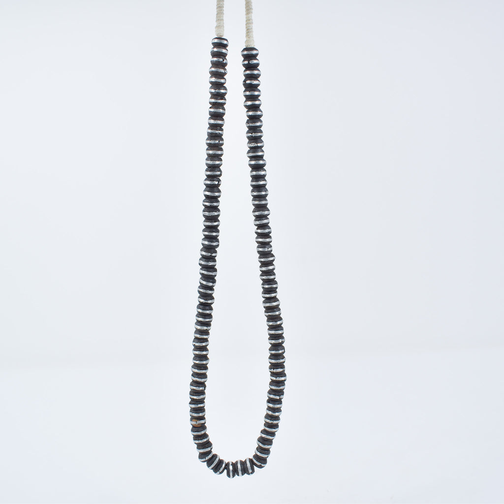 Ebony Wood Trade Beads with Inlaid Silver Stripe Mali 32 Inch