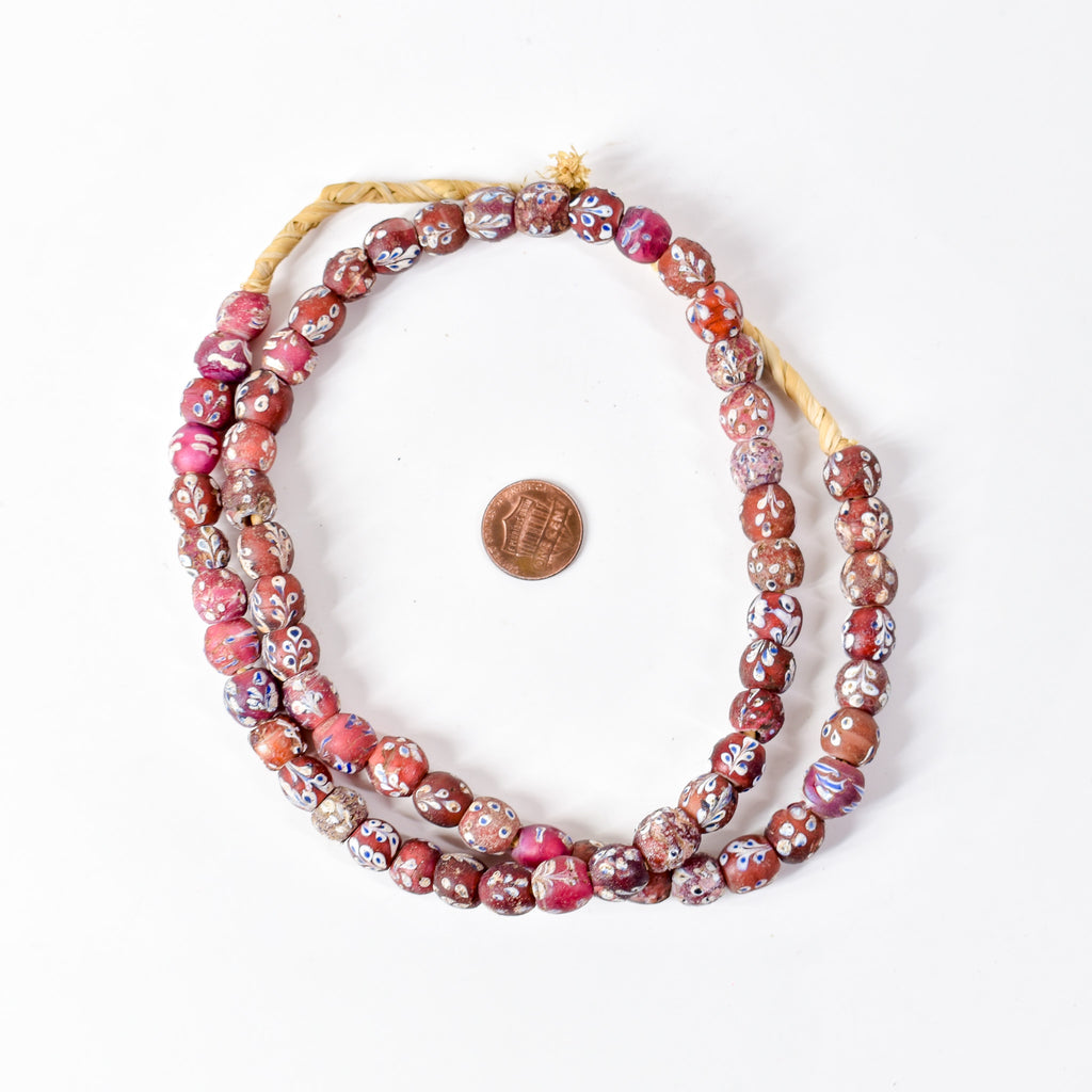 Venetian Whiteheart Floral Dot Red Trade Beads
