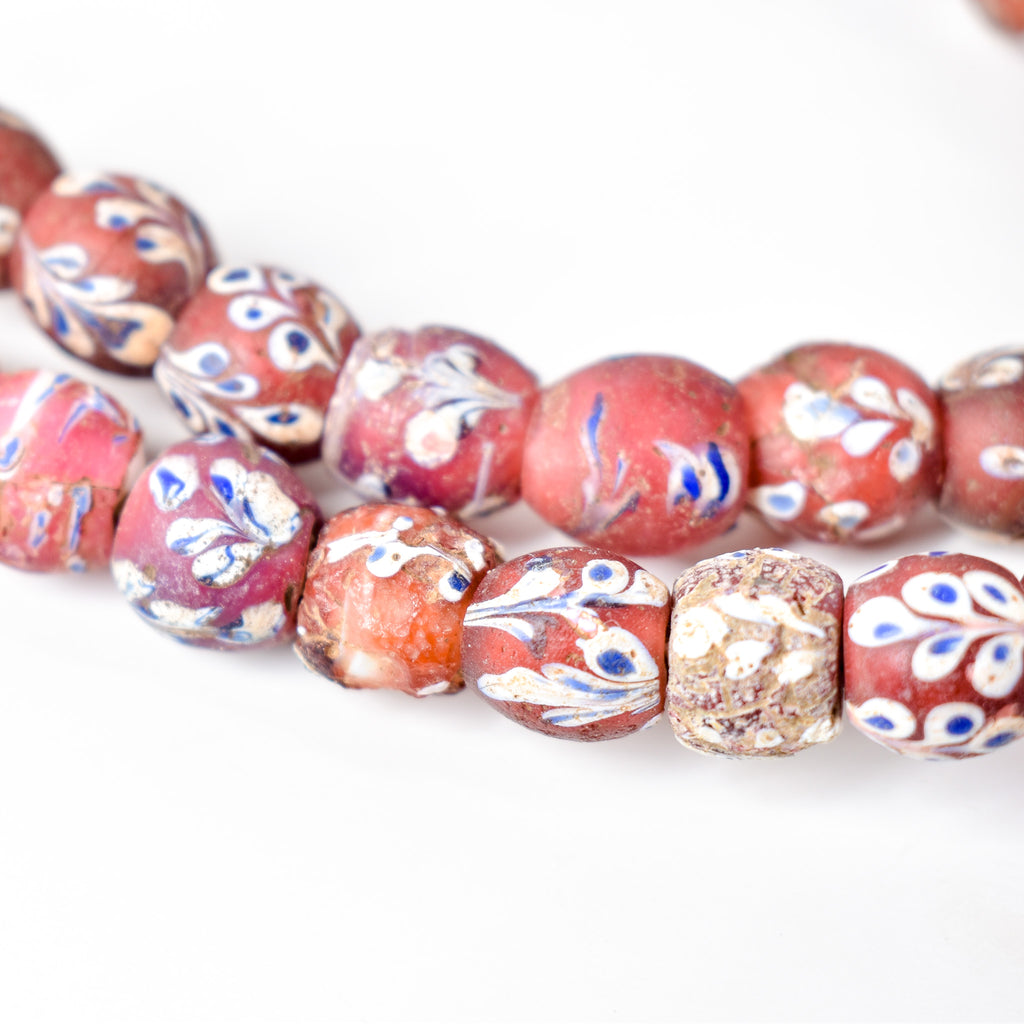 Venetian Whiteheart Floral Dot Red Trade Beads