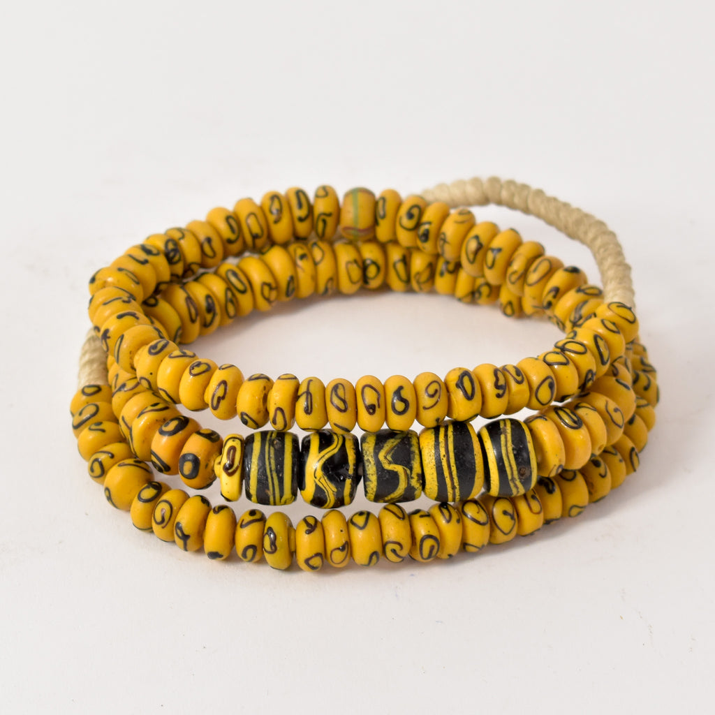 Rare Yellow Zen and Bumblebee Venetian Trade Beads 30 Inch