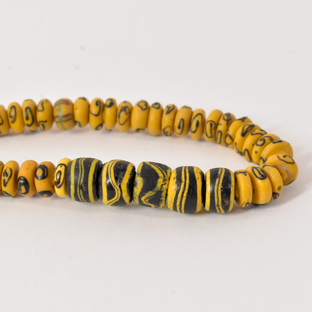 Rare Yellow Zen and Bumblebee Venetian Trade Beads 30 Inch