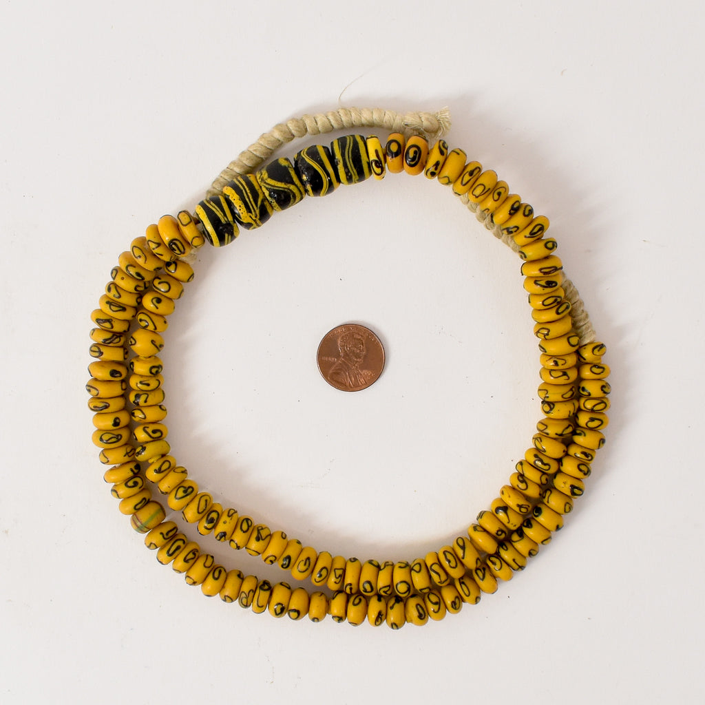 Rare Yellow Zen and Bumblebee Venetian Trade Beads 30 Inch