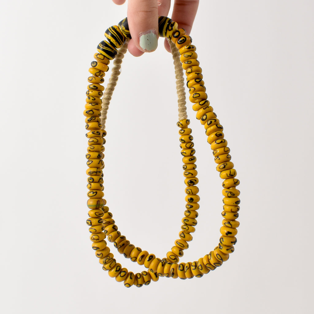 Rare Yellow Zen and Bumblebee Venetian Trade Beads 30 Inch