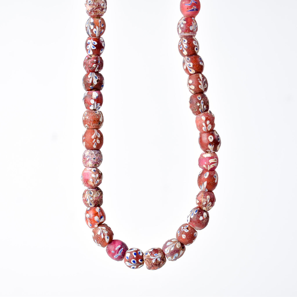 Venetian Whiteheart Floral Dot Red Trade Beads