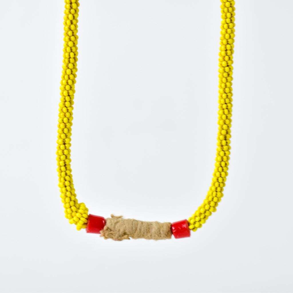 Fulani Beaded Necklace Yellow Nigeria 31 Inch