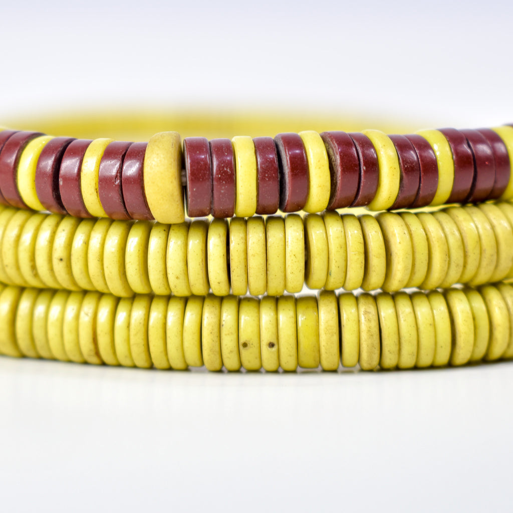 Bohemian Button Yellow Trade Beads 34 Inch