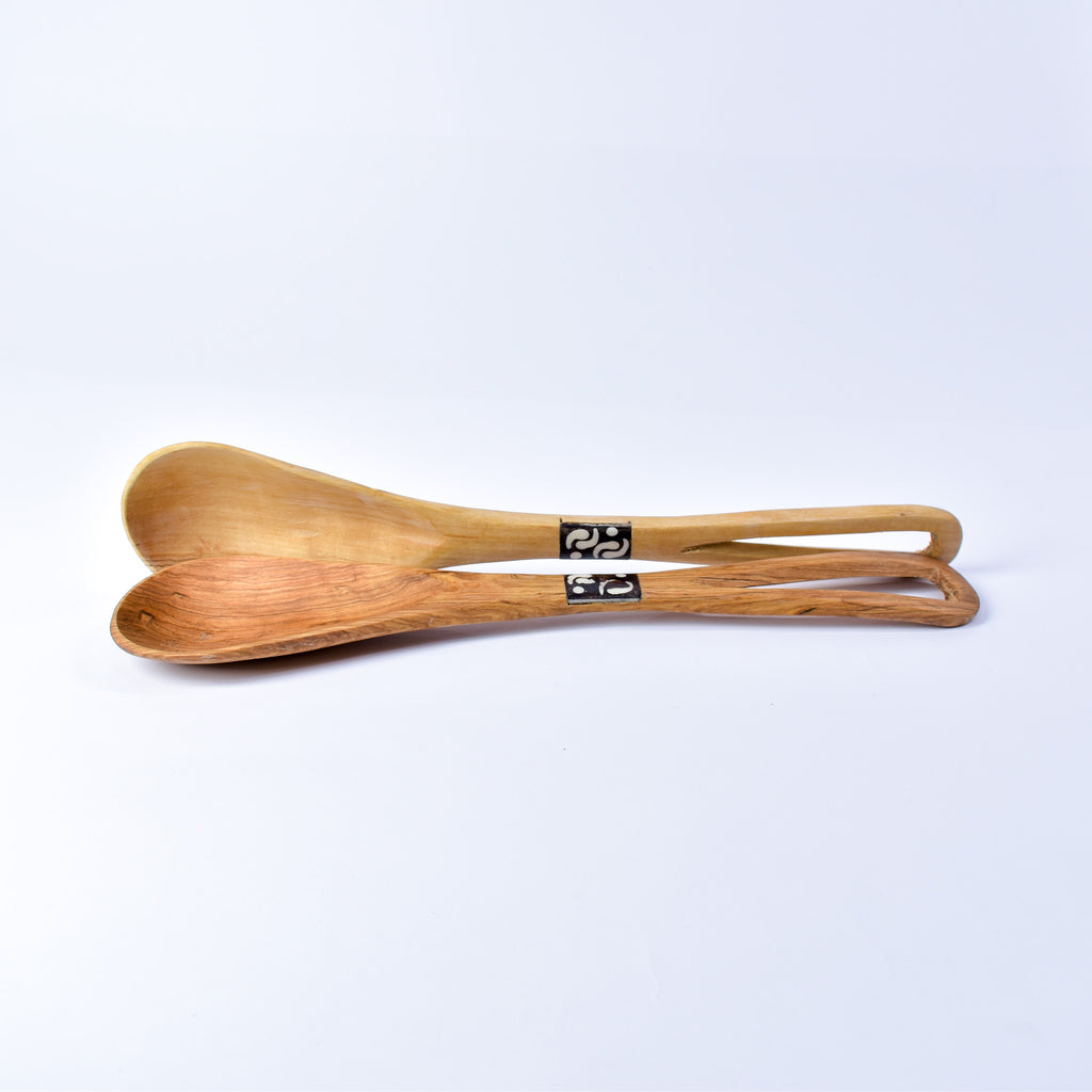 Maasai Olivewood Serving Spoon Set with Bone Inlay Kenya