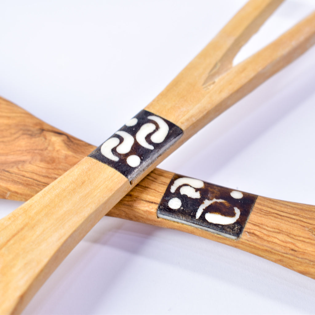 Maasai Olivewood Serving Spoon Set with Bone Inlay Kenya