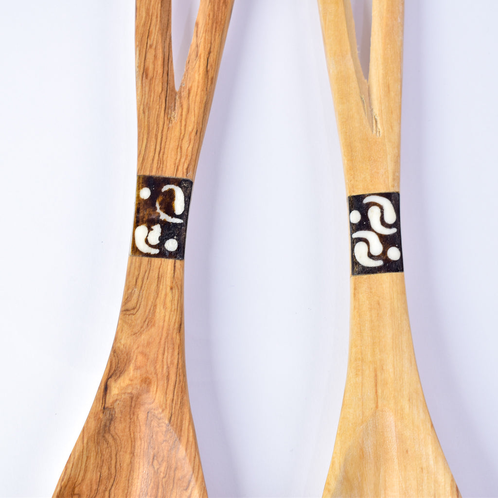 Maasai Olivewood Serving Spoon Set with Bone Inlay Kenya