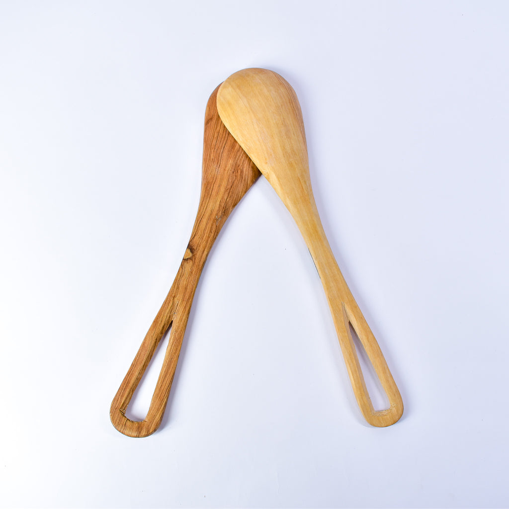 Maasai Olivewood Serving Spoon Set with Bone Inlay Kenya