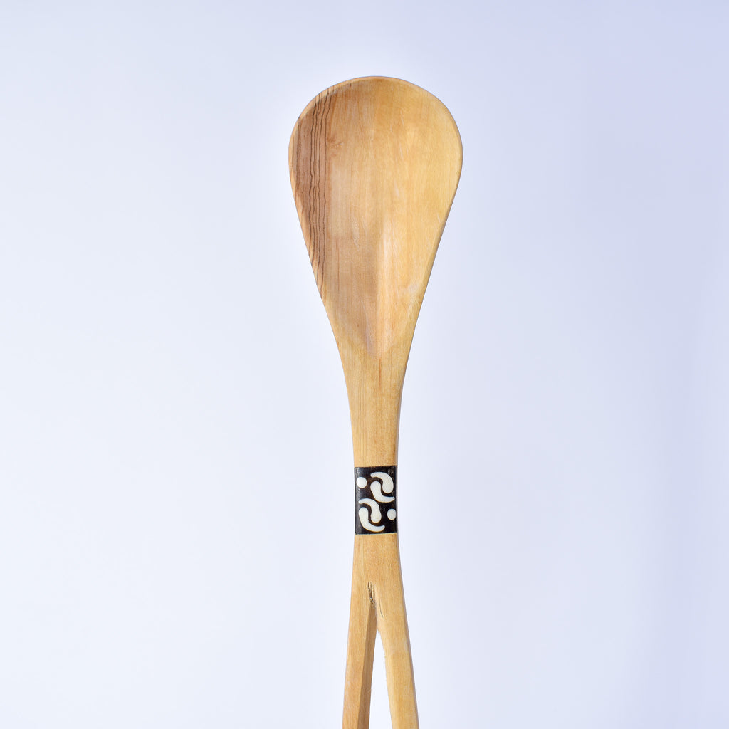 Maasai Olivewood Serving Spoon Set with Bone Inlay Kenya
