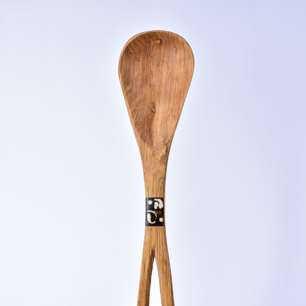 Maasai Olivewood Serving Spoon Set with Bone Inlay Kenya