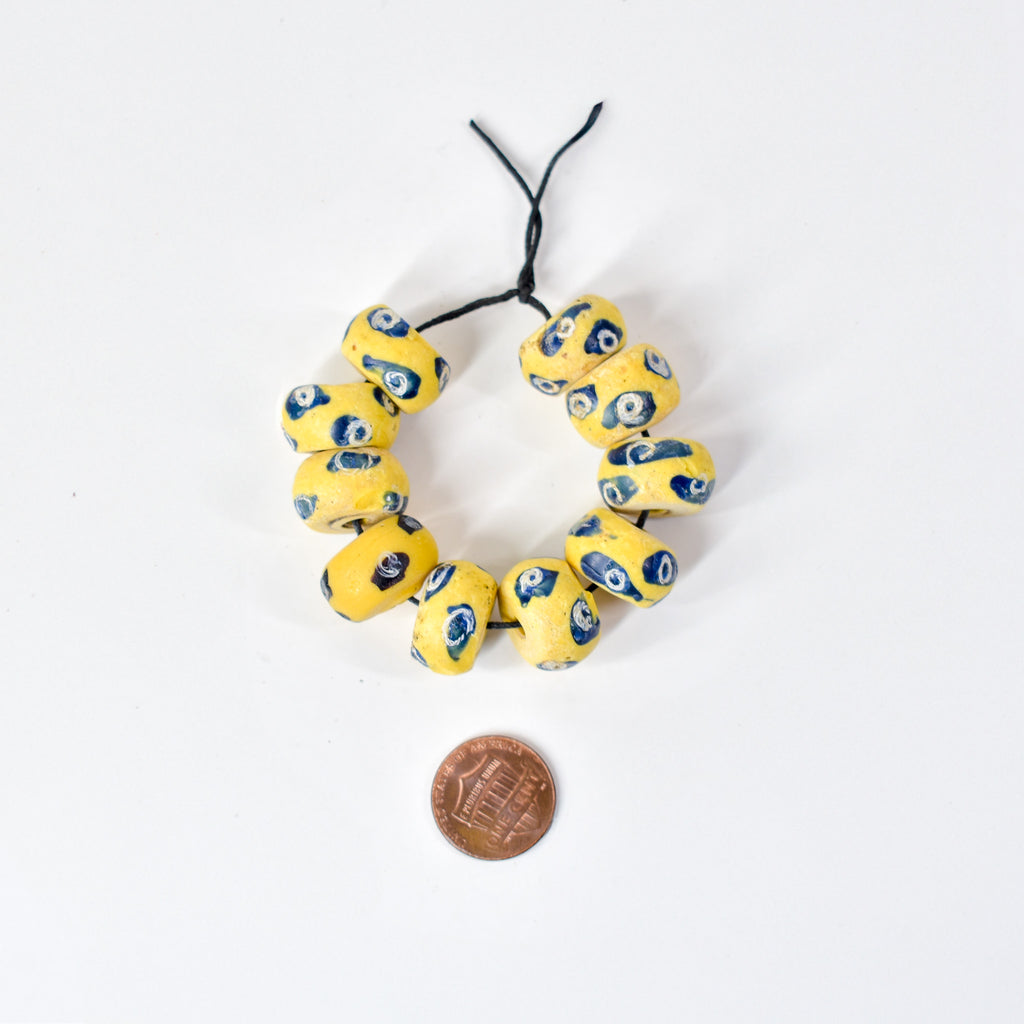 10 Rare Venetian Yellow Trade Beads