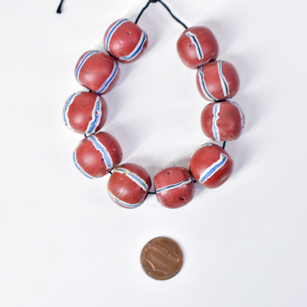 10 Brick Red Round Venetian Trade Beads