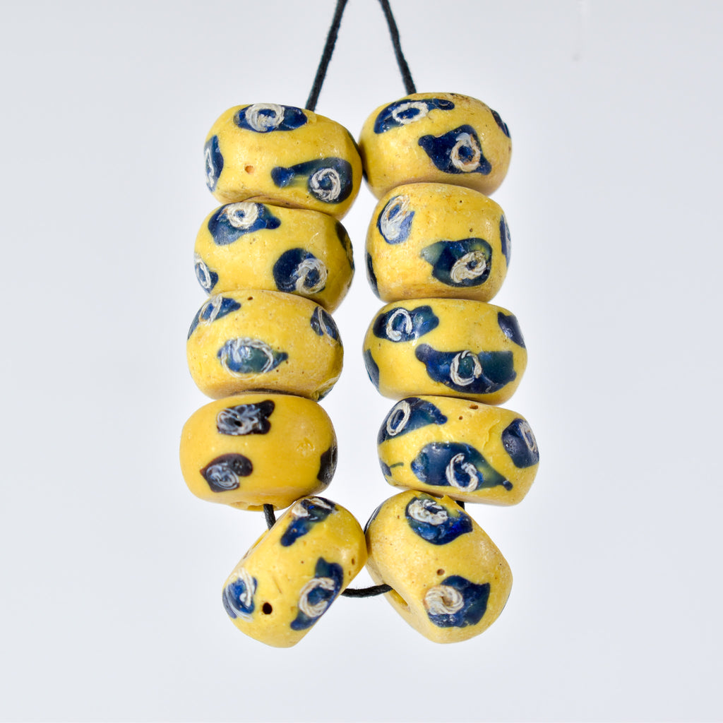 10 Rare Venetian Yellow Trade Beads