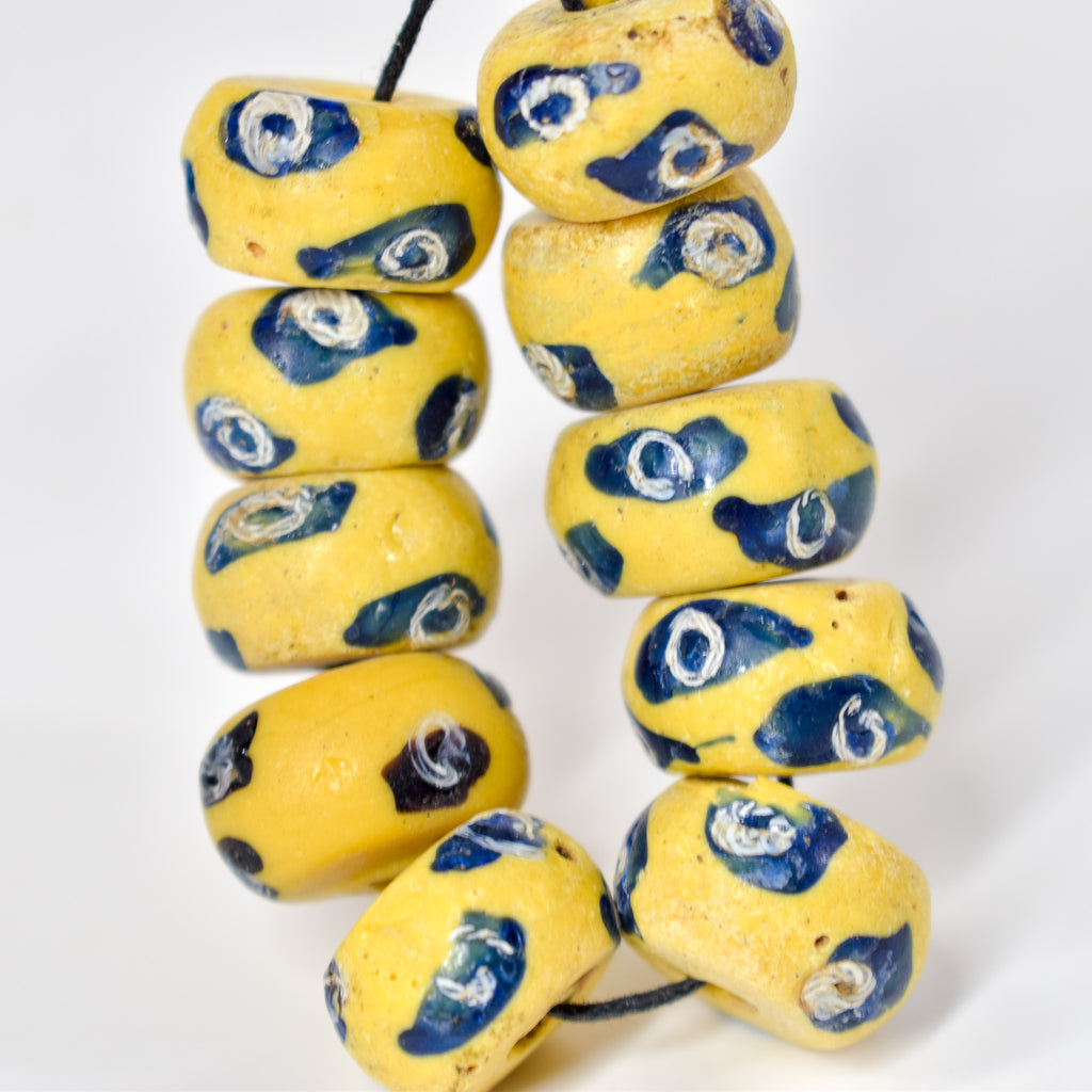 10 Rare Venetian Yellow Trade Beads