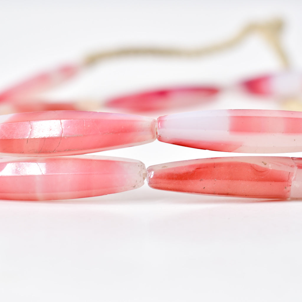 Faceted Bohemian Pink and White Trade Beads 32 Inch