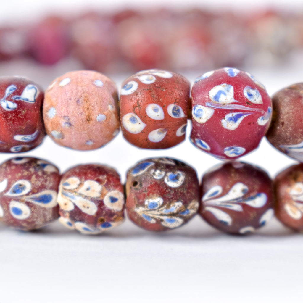 Mixed Whiteheart Skunk Floral Dot Venetian Red Trade Beads