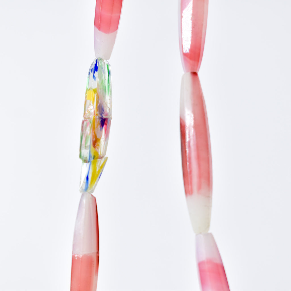 Faceted Bohemian Pink and White Trade Beads 32 Inch
