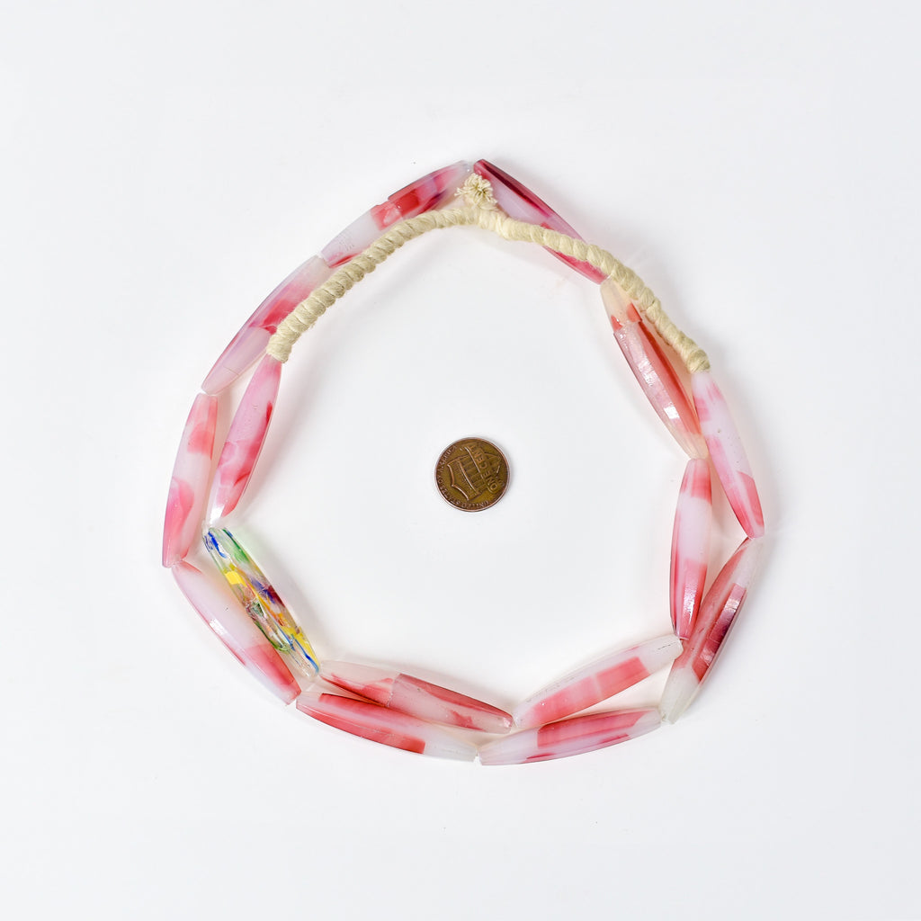 Faceted Bohemian Pink and White Trade Beads 32 Inch