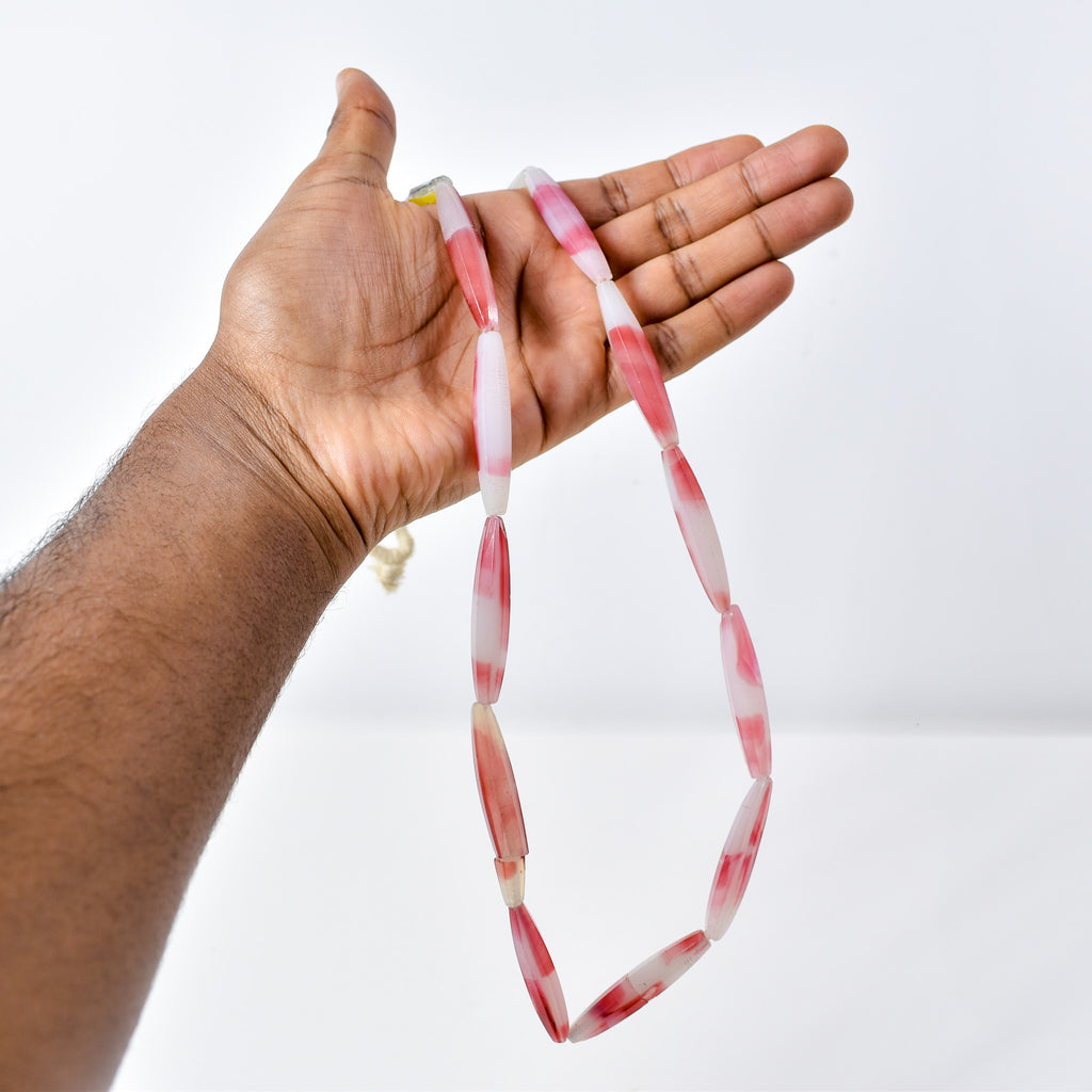 Faceted Bohemian Pink and White Trade Beads 32 Inch
