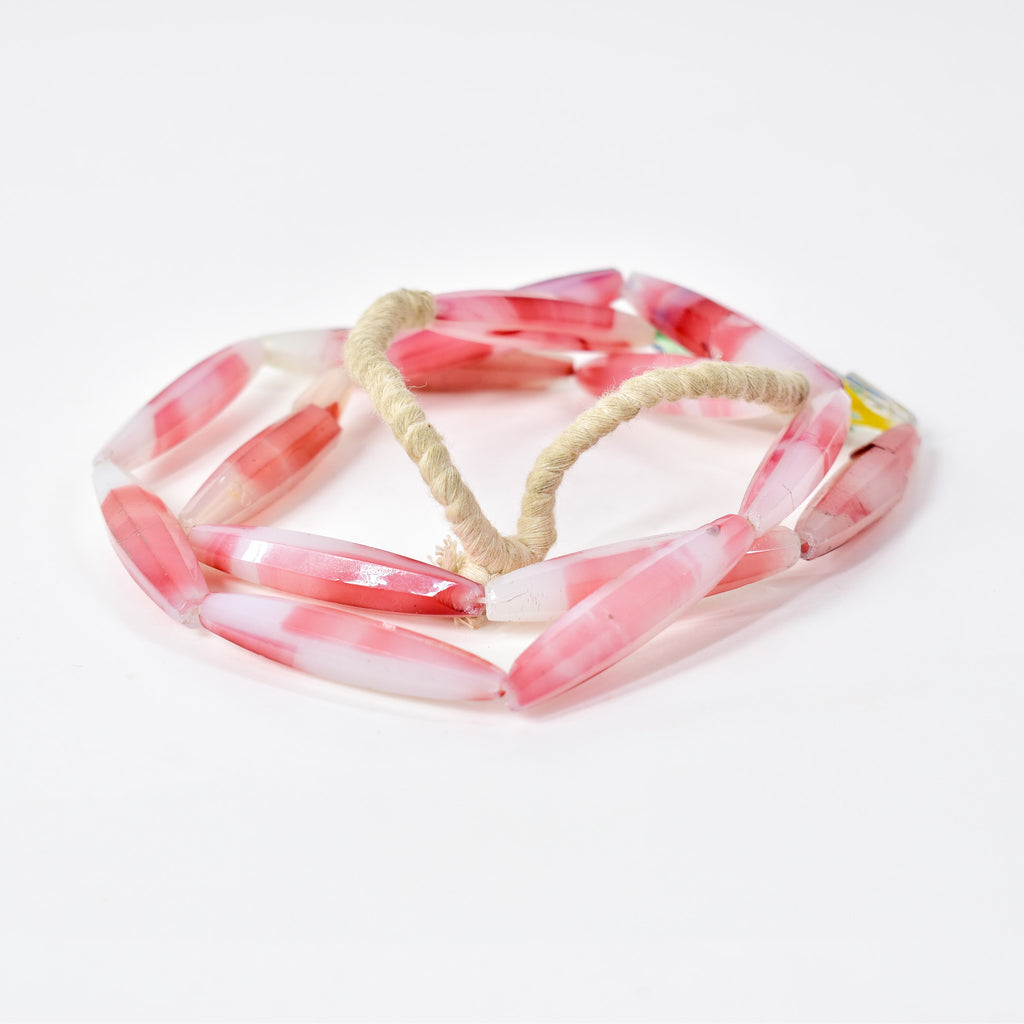 Faceted Bohemian Pink and White Trade Beads 32 Inch