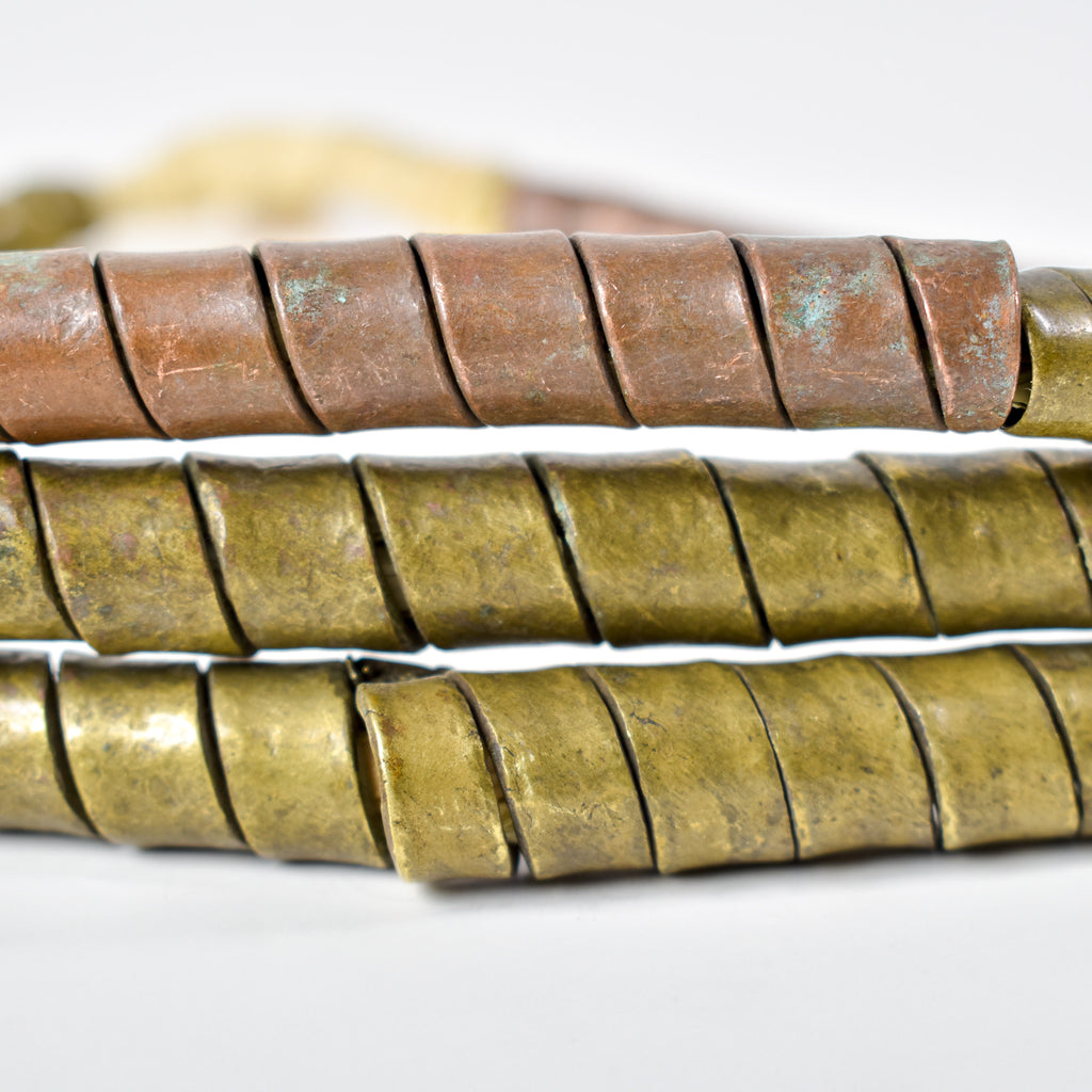 Pig Tail Copper and Brass Trade Beads Large Ethiopia 34 Inch