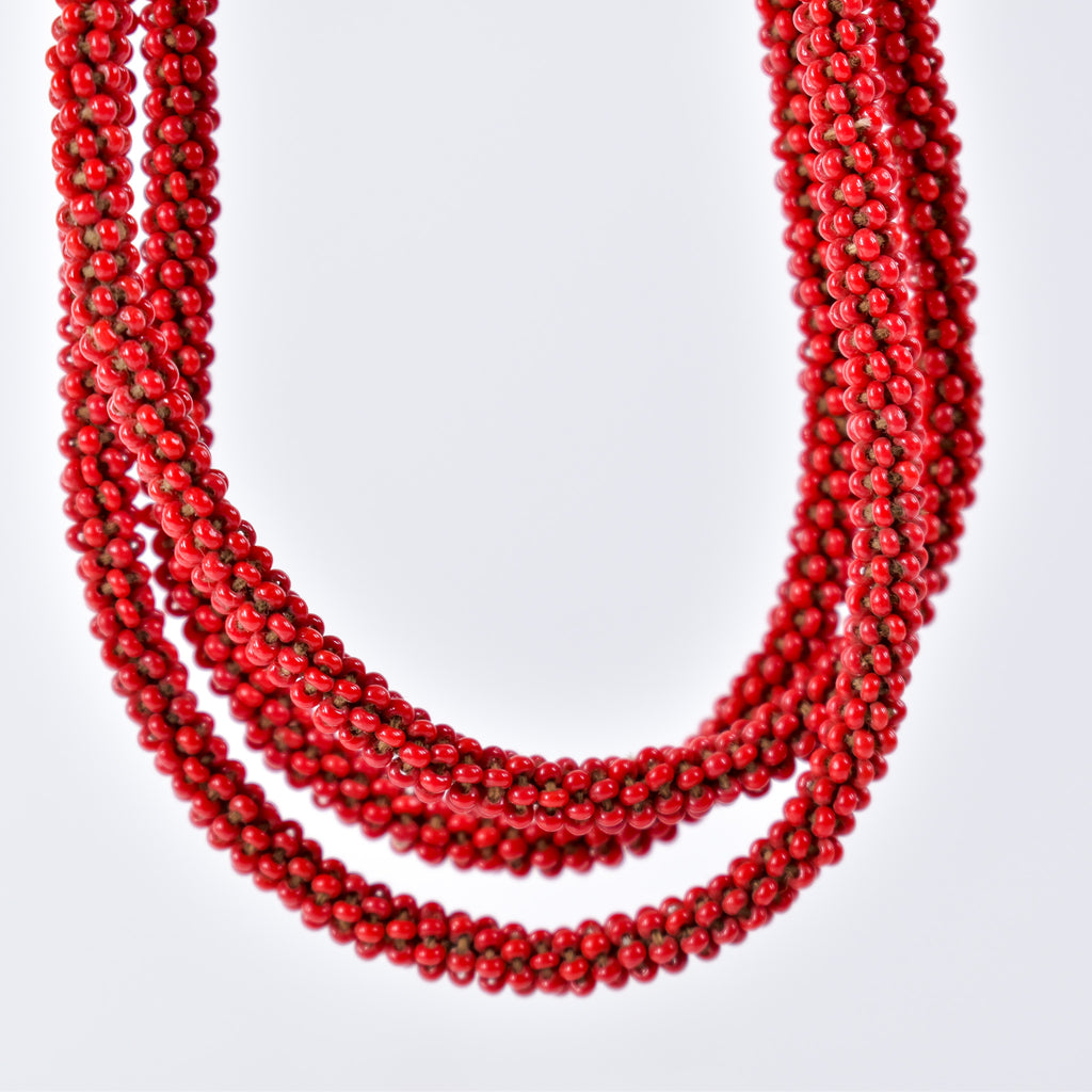 Fulani Beaded Necklace Red Nigeria 32 Inch