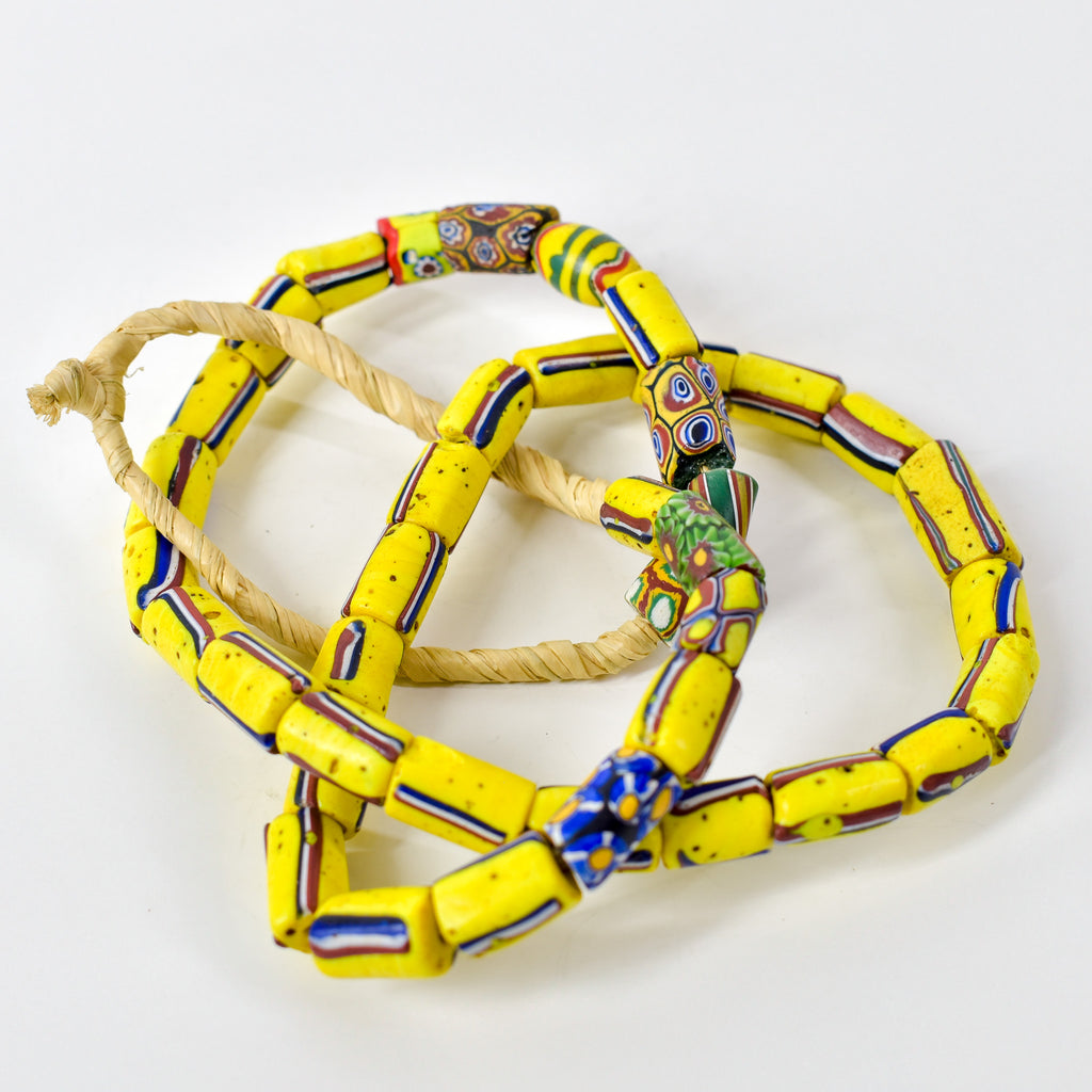 Venetian Striped Yellow Mixed Trade Beads