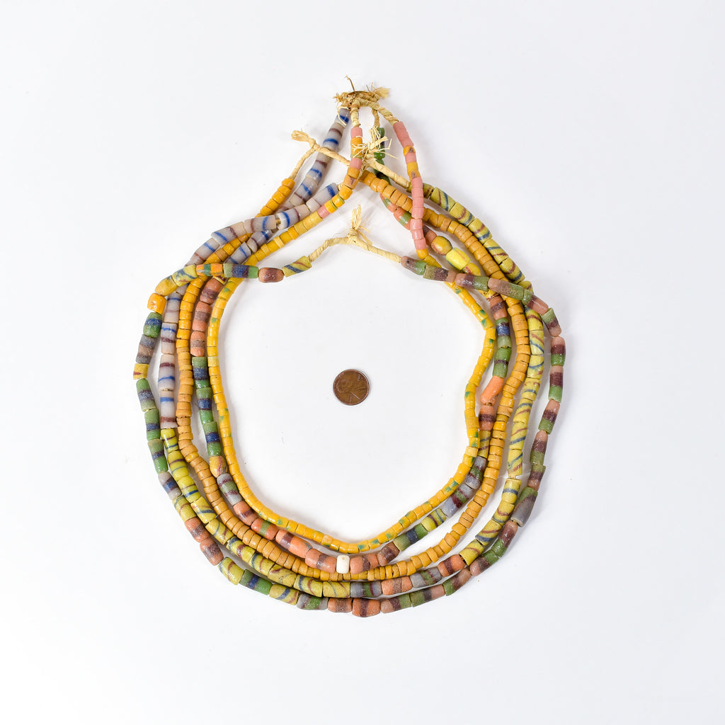5 Strands Krobo "Recycled" Powder Glass Trade Beads