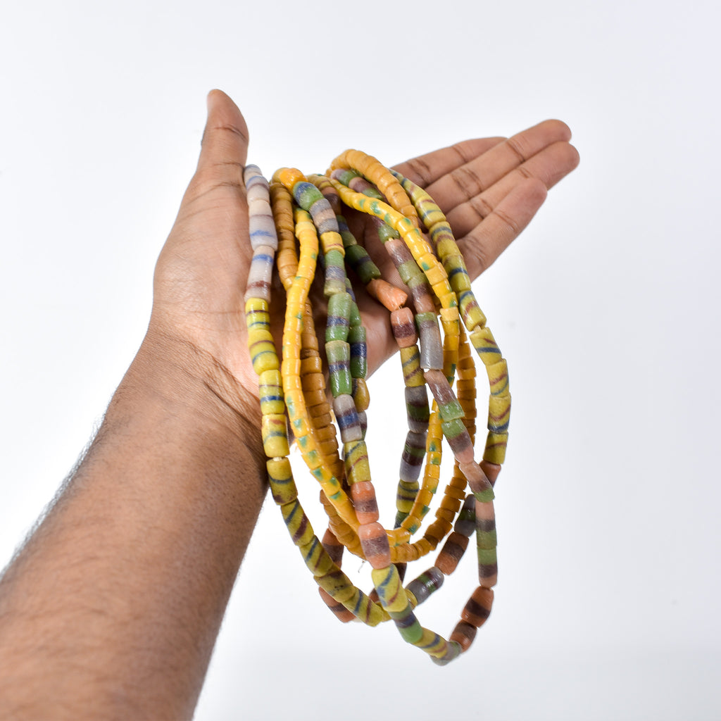 5 Strands Krobo "Recycled" Powder Glass Trade Beads