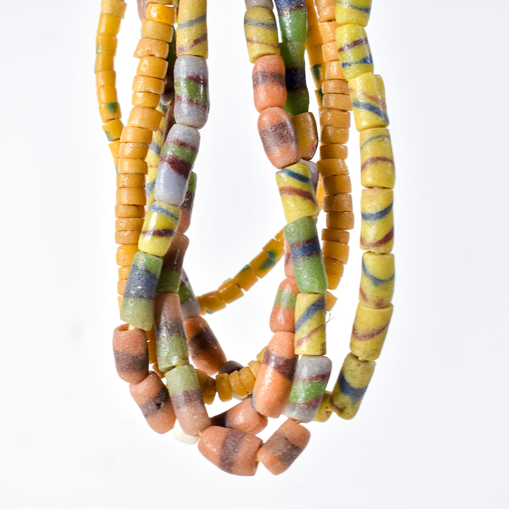 5 Strands Krobo "Recycled" Powder Glass Trade Beads