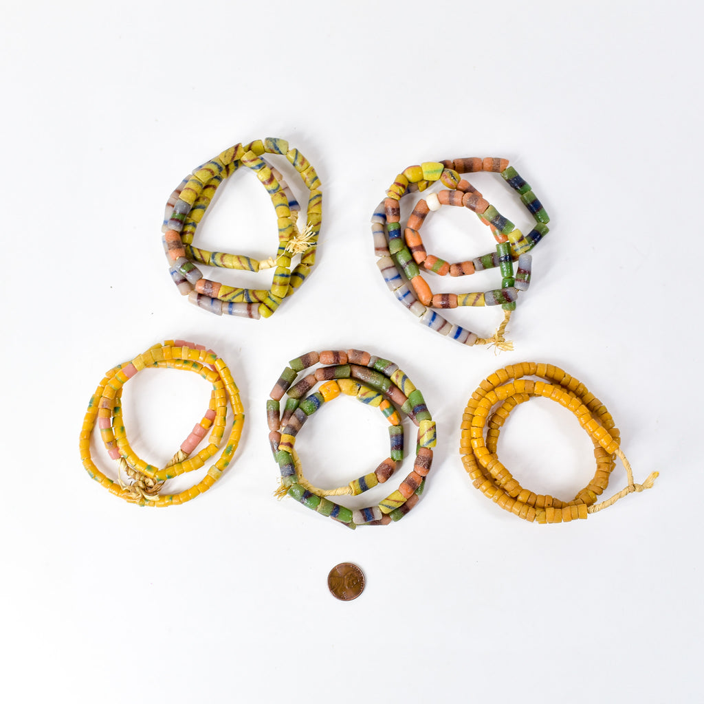 5 Strands Krobo "Recycled" Powder Glass Trade Beads
