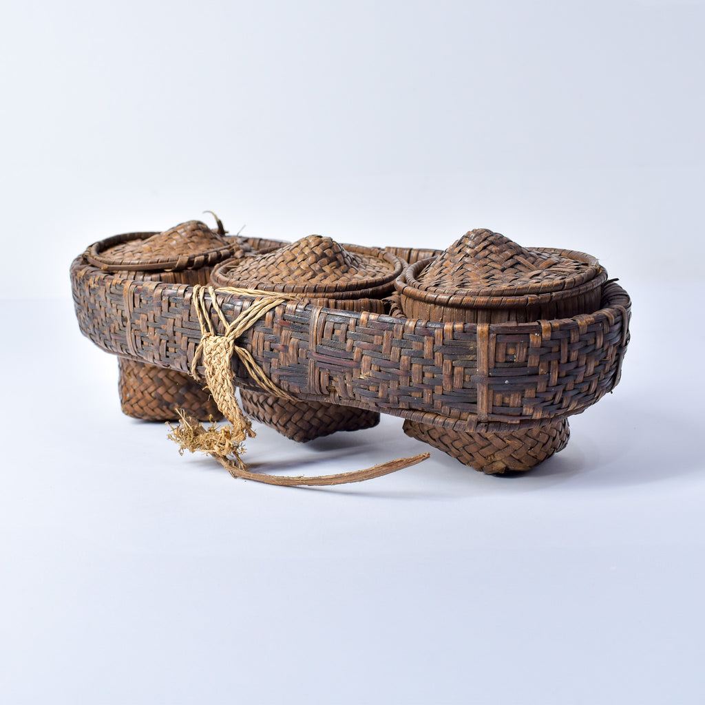 Very Rare Kuba Triple Lidded Basket Congo