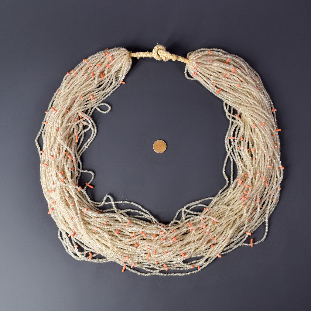 Baule Tamba Clear and Coral Seed Beads Necklace