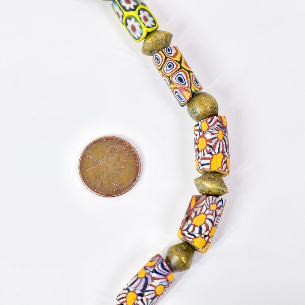 Millefiori Venetian and Brass Trade Bead Necklace Henry Collection