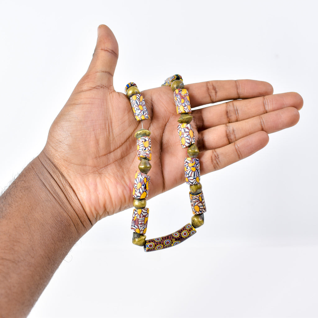 Millefiori Venetian and Brass Trade Bead Necklace Henry Collection