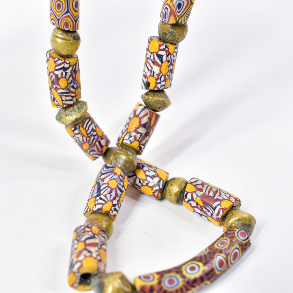 Millefiori Venetian and Brass Trade Bead Necklace Henry Collection