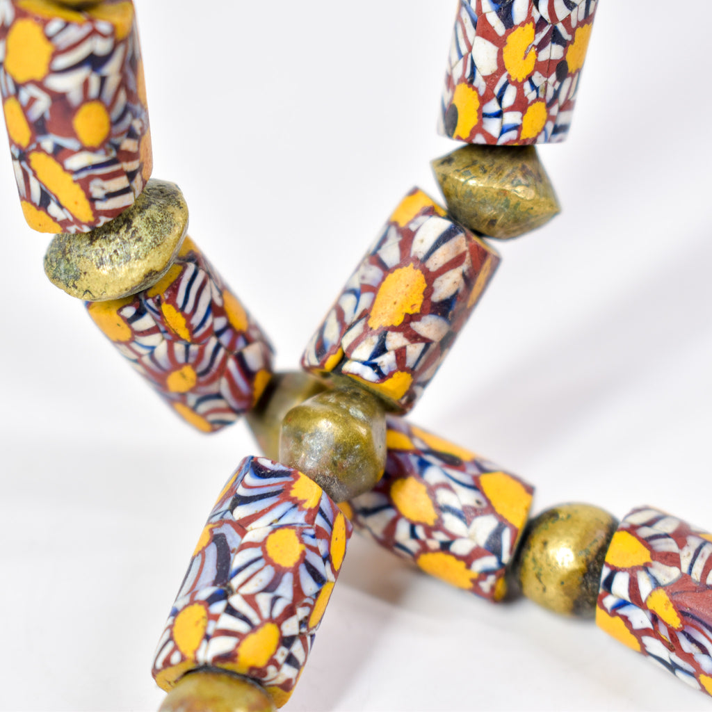 Millefiori Venetian and Brass Trade Bead Necklace Henry Collection