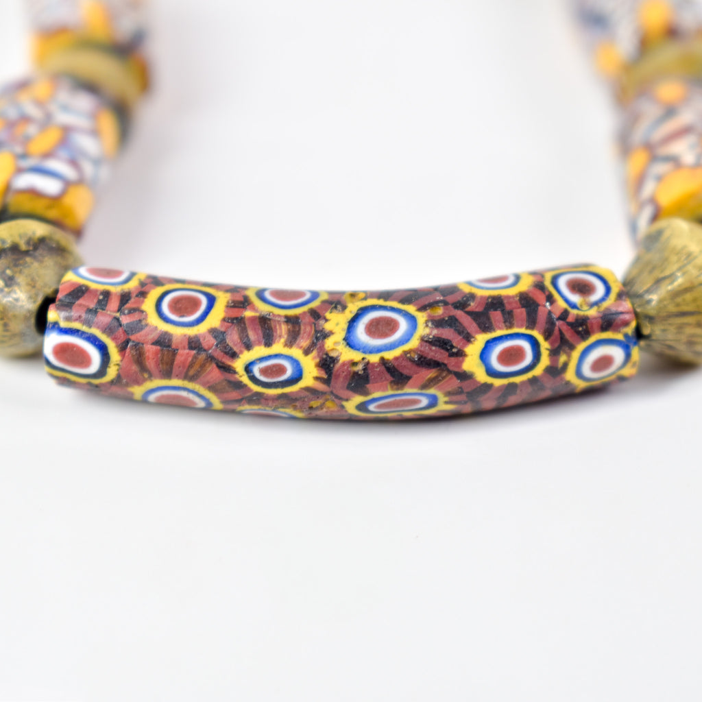 Millefiori Venetian and Brass Trade Bead Necklace Henry Collection
