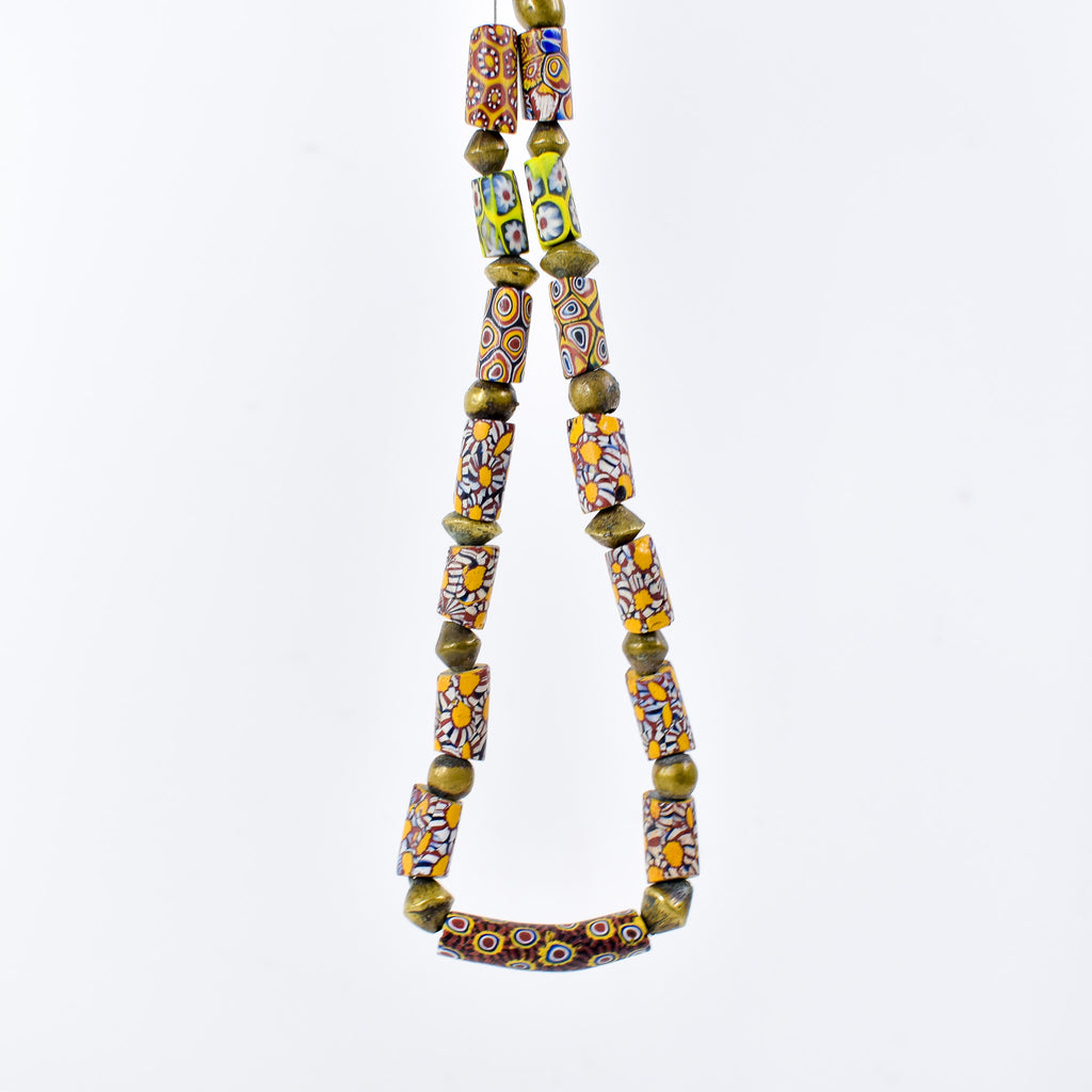 Millefiori Venetian and Brass Trade Bead Necklace Henry Collection