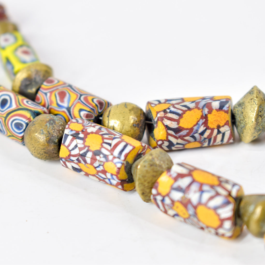 Millefiori Venetian and Brass Trade Bead Necklace Henry Collection