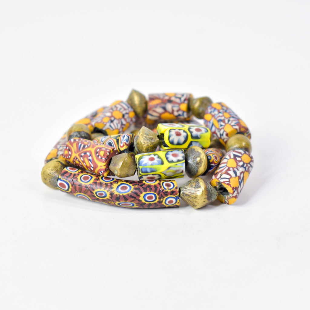 Millefiori Venetian and Brass Trade Bead Necklace Henry Collection