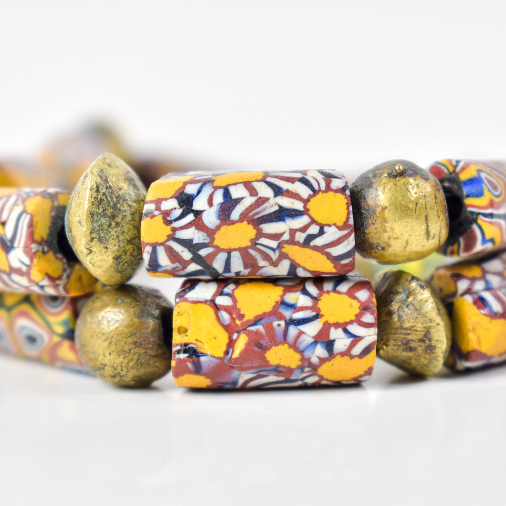 Millefiori Venetian and Brass Trade Bead Necklace Henry Collection