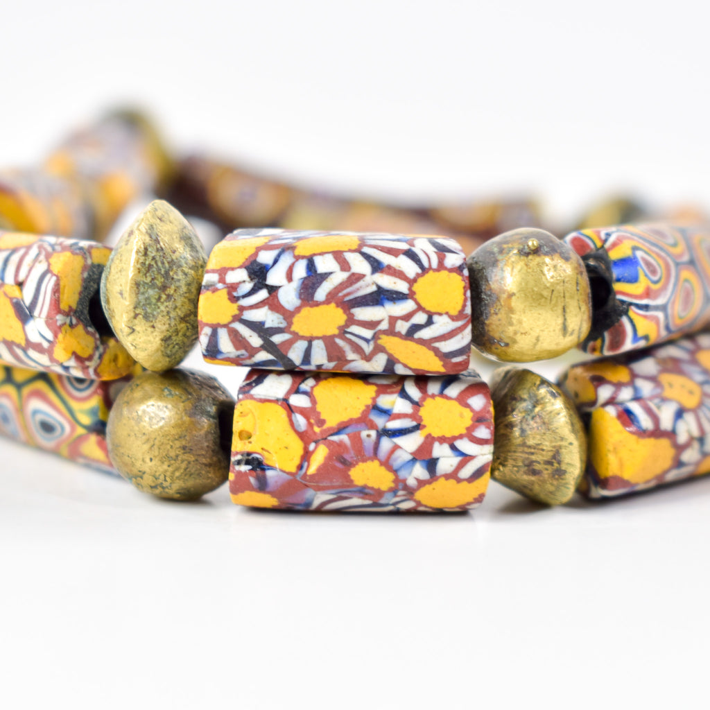 Millefiori Venetian and Brass Trade Bead Necklace Henry Collection